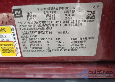 2015 Buick Enclave Leather from USA, damaged, VIN 5GAKRBKD4FJ363724